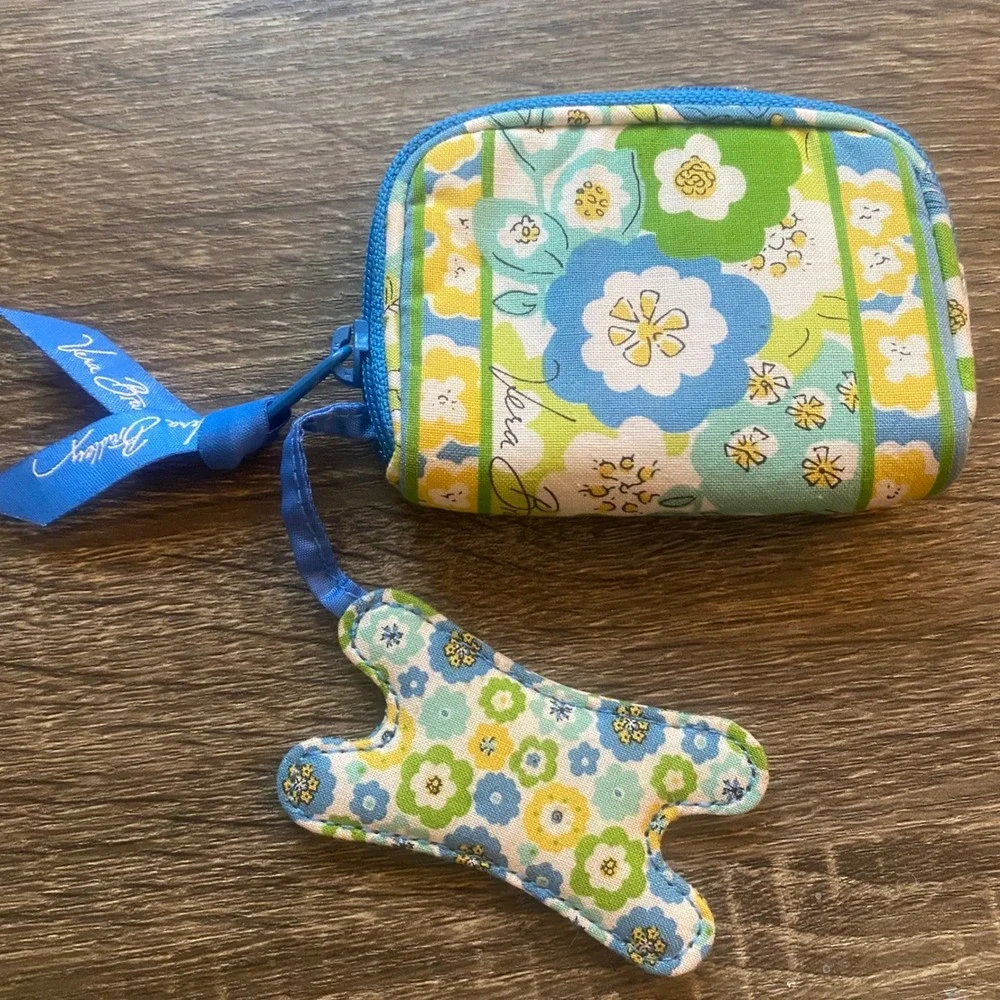 Vera Bradley Floral Coin‎ Purse and Charm Blue Green Yellow
